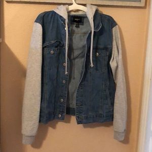 Jean jacket with sweater arms and hood